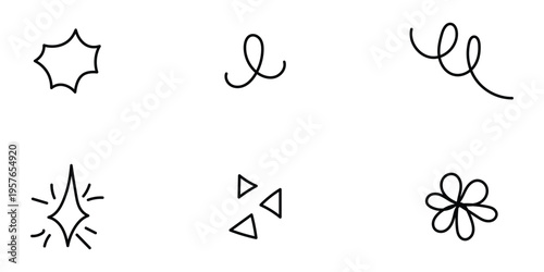 Black modern doodle element icons set on white page. Vector modern isolated simple decoration icon set. EPS 10. 