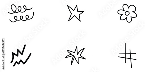 Black modern doodle element icons set on white page. Vector modern isolated simple decoration icon set. EPS 10. 