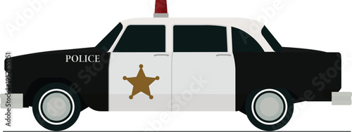 Old police car flat side view illustration