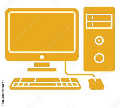 Desktop computer icon, simple and minimal vector illustration representing a computer workstation, ideal for digital interfaces