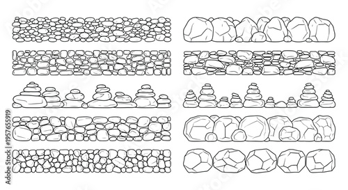 Collection of various stone patterns and rock formations in a repeating tile set