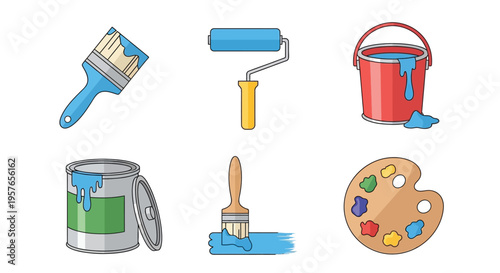 Painting tools and supplies brushes rollers paint cans and palettes
