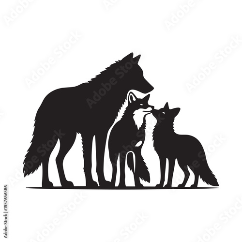 Wolf and Fox Family Silhouette Vector Logo Design - Nature Art