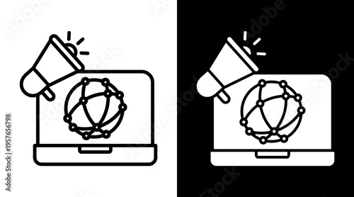 Online Advertising Icon. Two-Tone Version On Black And White Background