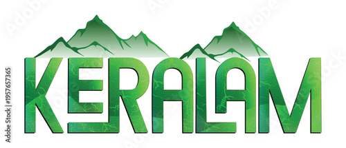 Keralam Typography Landscape with Mountains – Kerala India Travel Tourism Vector Illustration