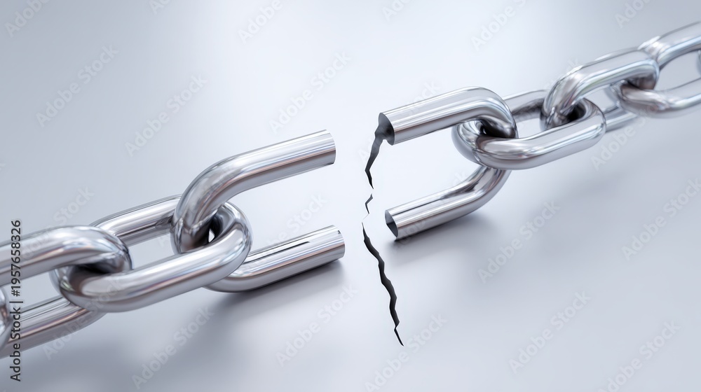 Fototapeta premium Broken Metal Chain Link Symbolizing Disruption in Professional Corporate Settings