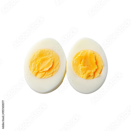 Fotografie Two halves of a hard boiled egg isolated on a transparent background 1