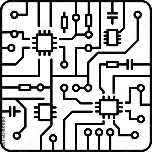 Minimalistic electronic circuit board outline icon