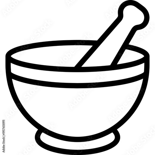 Minimalistic mortar and pestle outline icon