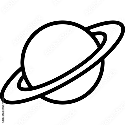 Minimalistic planet Saturn with rings outline icon