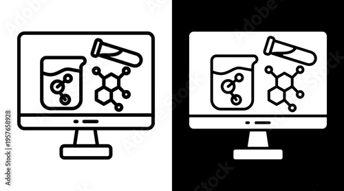 Virtual Lab Icon. Two-Tone Version On Black And White Background