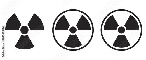 Radioactive, material warning icon set featuring caution signs and radiation danger symbols, hazard alert concept, modern flat vector illustration collection for safety signage, industrial use, apps, 
