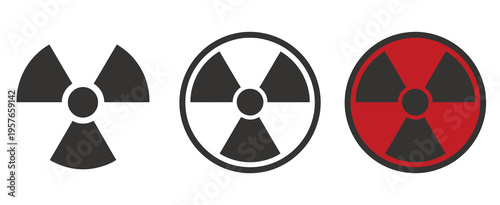 Radioactive, hazard icon collection with radiation warning and caution symbols, representing dangerous materials and safety alerts, clean modern flat vector design