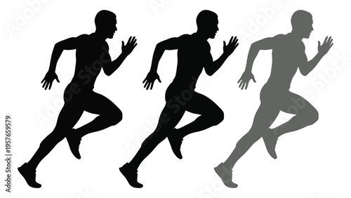 Three silhouettes of a man running showing progression from solid black to grayscale