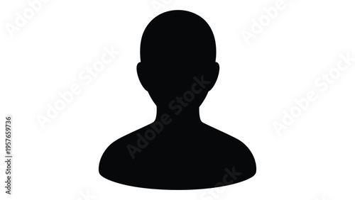 A simple black silhouette of a human head and shoulders against a white background