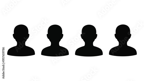 Four anonymous profile silhouettes arranged in a horizontal row against a white background