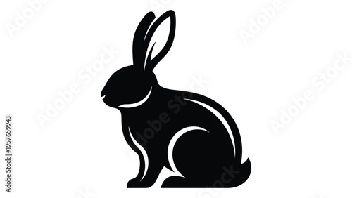 A minimalist black silhouette of a rabbit in a seated position