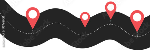 Roadmap, vector icon set with location markers, route lines, and navigation map symbols, representing travel guidance and direction planning, clean modern flat design