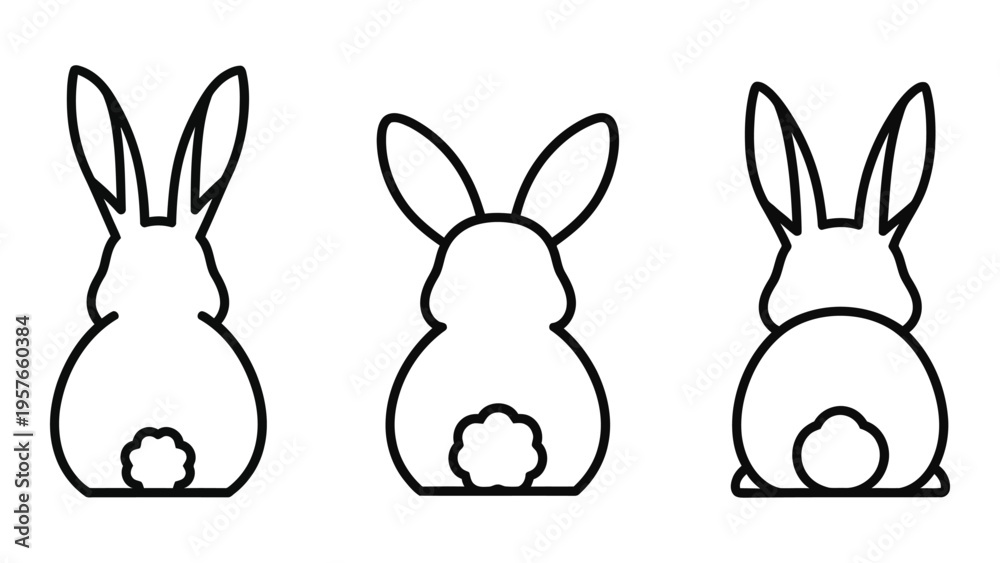 Obraz premium Three simple line art rabbits in varying poses side front and rear views