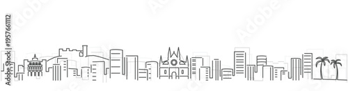 Palma Mallorca Simple Dark Lines Skyline on White Background