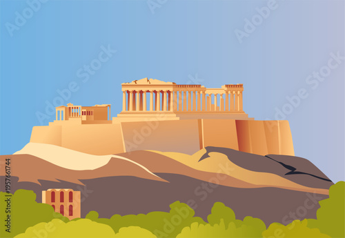 Acropolis of Athens -  An Ancient Citadel - Greece - Stock Illustration