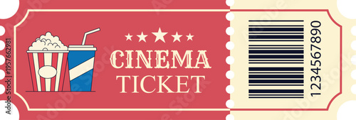 Cinema Ticket Retro Style, Vintage Film Ticket