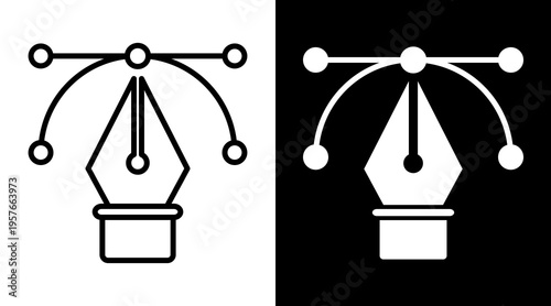 Pen Tool Icon. Two-Tone Version On Black And White Background