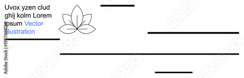 Wellness branding, minimalist design, template layout, decoration, creative arts, spa concept. Decorative lotus flower centered with text and lines. Wellness branding and minimalist design