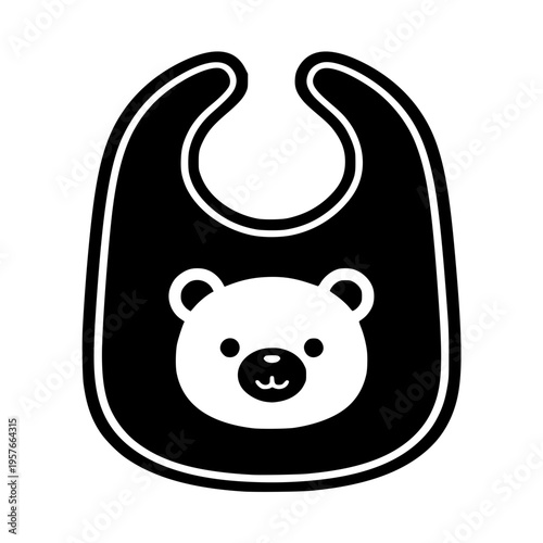 black baby bib with cute bear face design