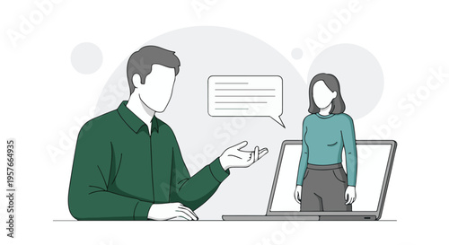 Virtual meeting and online communication via laptop with speech bubble