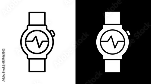 Smart Watch Icon. Two-Tone Version On Black And White Background