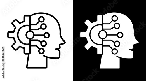 Machine Learning Icon. Two-Tone Version On Black And White Background