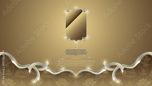 Elegant Thai traditional floral ornament border with premium gold texture