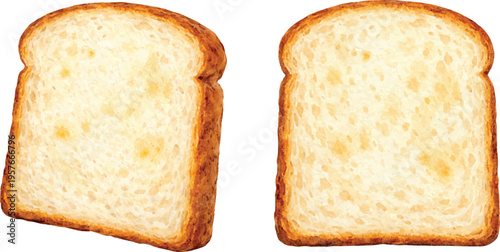 A beautiful collection of watercolor bread slice clip art featuring two soft white sandwich bread slices in simple bakery style.