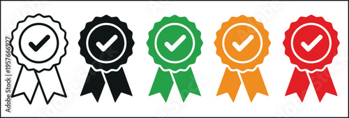 Colorful checkmark ribbons for rating and certification