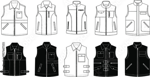 Black and white vest with zippers and pockets sleeveless jacket