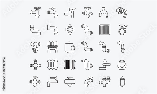 Heating & Plumbing line editable icon set. Containing pipe, plumber, faucet, radiator, boiler, service, boiler, valve, and more.Vector illustration