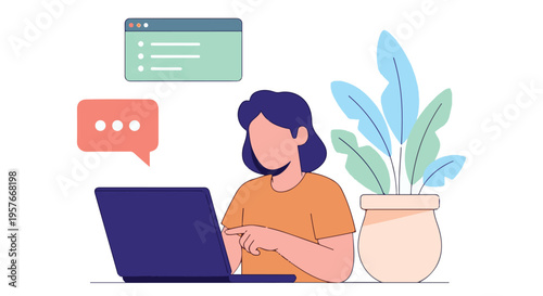 Person working remotely on laptop with digital communication and task icons