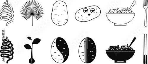 Black and white of food and plant potato salad