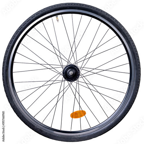 Bicycle wheel for a trekking bike with a hub dynamo. Isolated background.