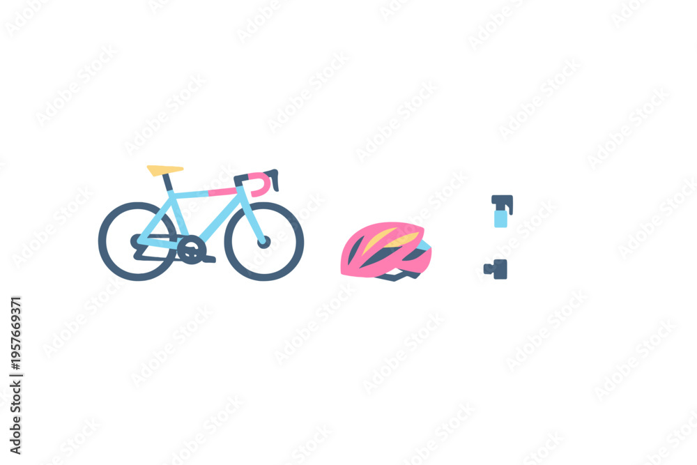 Fototapeta premium Minimalist vector illustration of a light blue road bike with pink