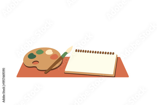 A 3D illustration featuring a wooden artist's palette with colorful