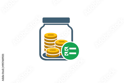 An illustration of a glass jar filled with stacks of gold coins