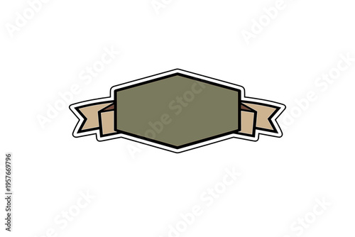 Graphic illustration of a blank olive green hexagonal shield with a
