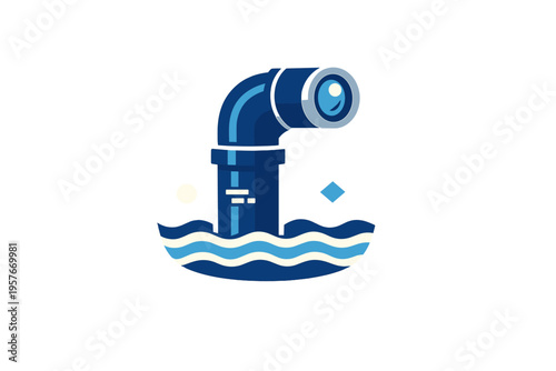 A flat vector illustration of a blue periscope emerging from stylized