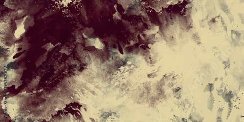 Dark maroon and cream beige watercolor wash abstract background
