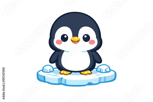 Cute cartoon penguin with rosy cheeks and yellow beak standing on a