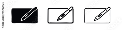 Hand-Drawn Stylus Pen on Tablet Icons Set