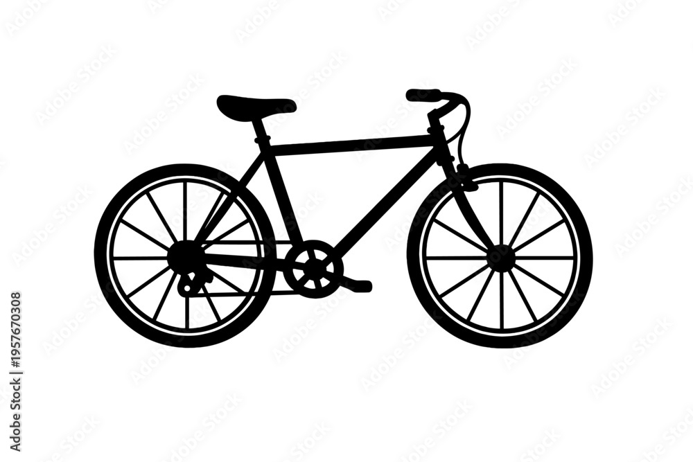 Fototapeta premium This black silhouette of a bicycle is isolated on a plain white