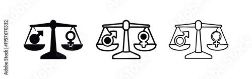 Gender inequality balance scale icon, showing male heavier than female. Concept of gender imbalance and discrimination.